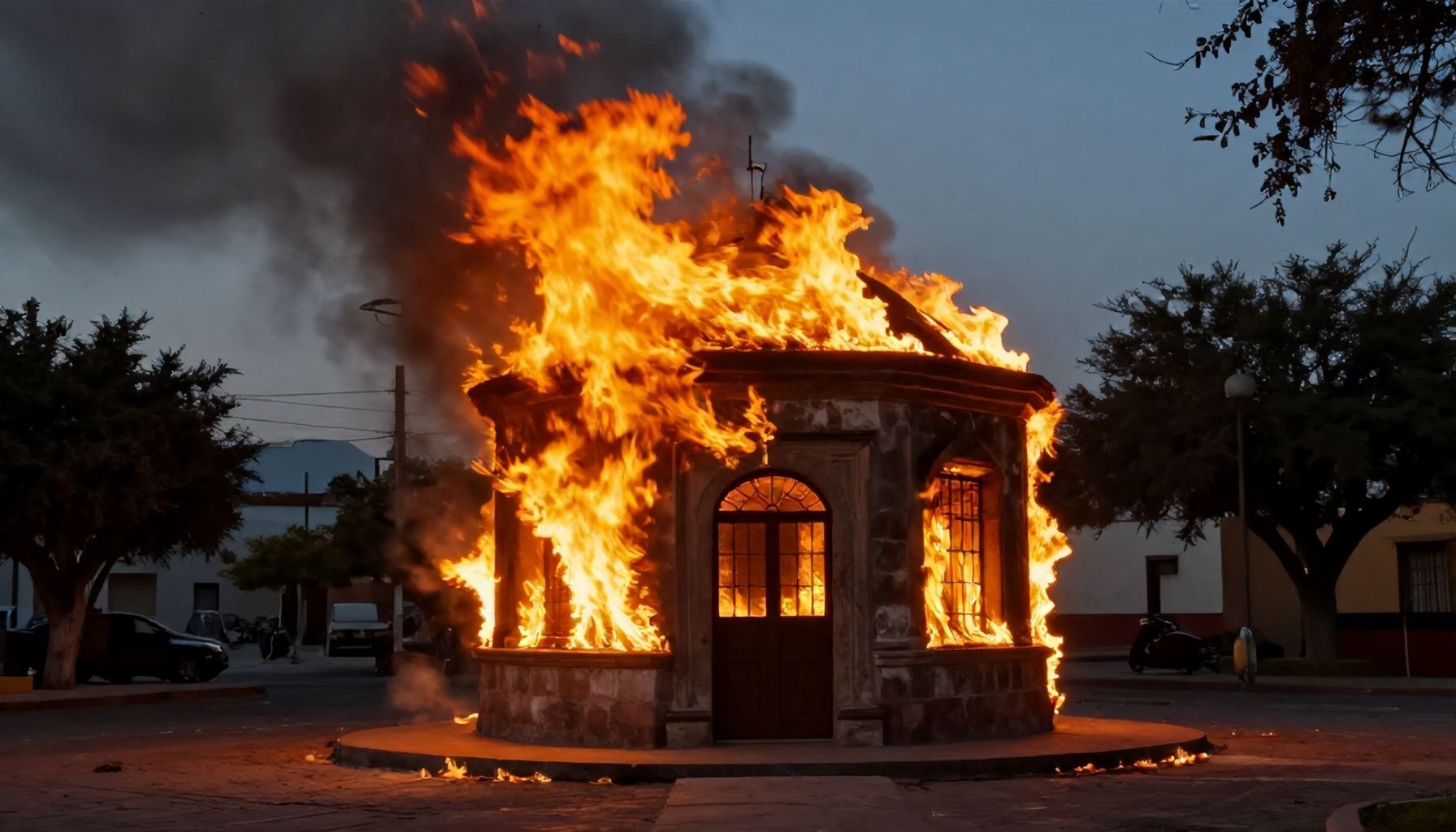 La caseta de Tlalpan en llamas