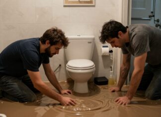 Vecinos de la calle 123 se unen para destapar un baño inundado por siete años.