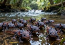 Descubren un grupo de 15 ajolotes en un río de Chiapas de 1.200 metros de altura