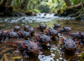 Descubren un grupo de 15 ajolotes en un río de Chiapas de 1.200 metros de altura